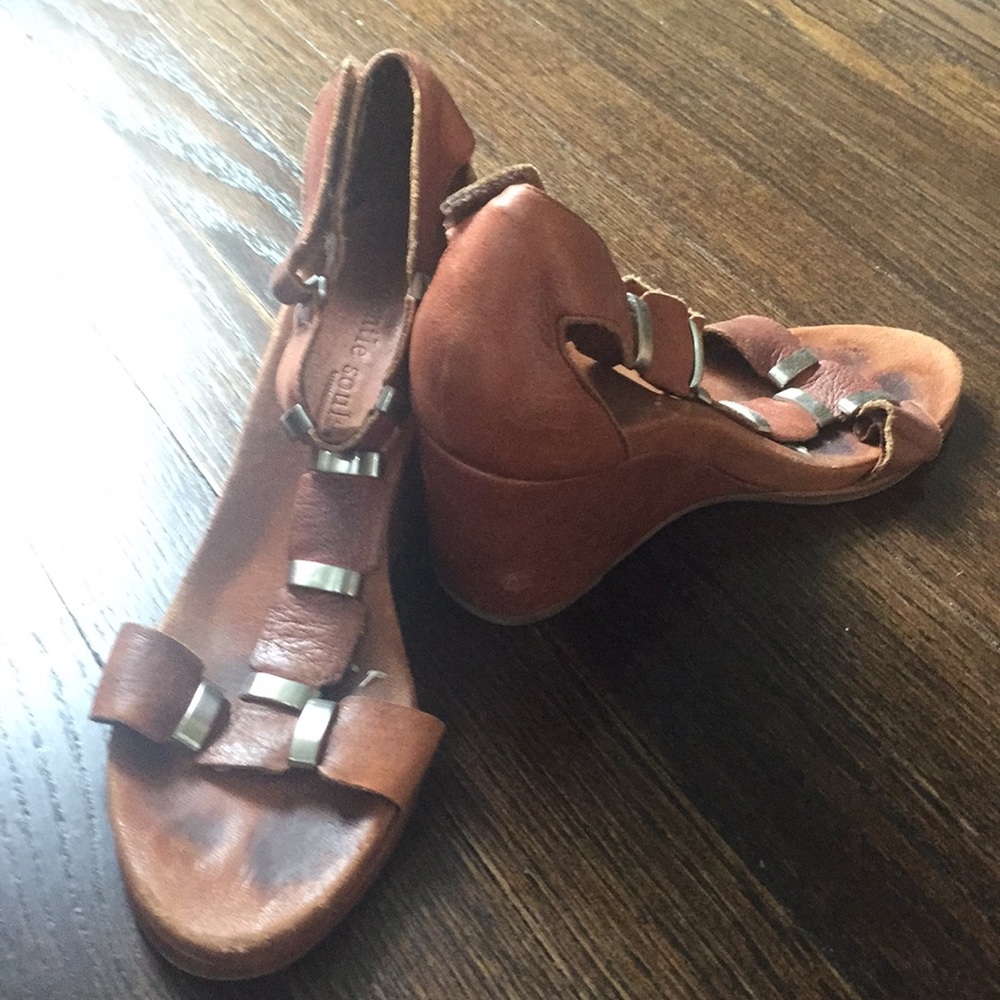 Brown low wedge heels